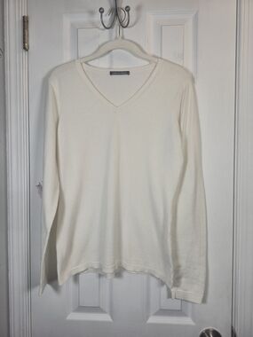 Caroline Grace Ivory Cotton Cashmere V-Neck Sweater Medium